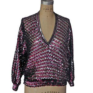 Vintage 80s Sweater sequins dolman sleeves v-neck